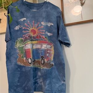 The Mountain Blue Tie-Dye Kids Shirt with Colorful Van Design